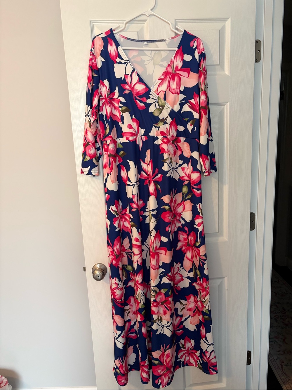 Floral Navy and Pink Wrap Maxi Dress